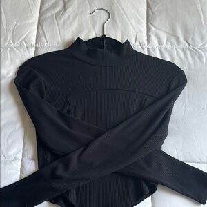 Black Ribbed Long Sleeve Top